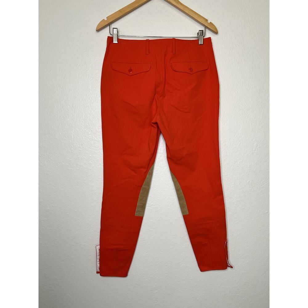 Ralph Lauren Vibrant Red Straight-Leg Riding Pants with Tan Suede Knee Patches - Picture 4 of 4
